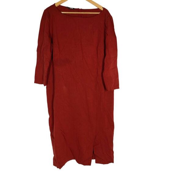 Lafayette 148 Aldrich Dress 3/4 Sleeve Boat Neck Midi Carnelian Red 18 - Picture 3 of 10